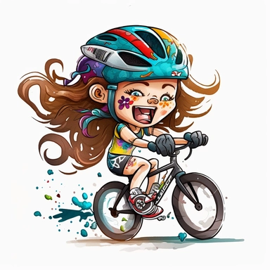 a watercolor painting of chibi Triathlete girl riding a triathlon bicycle, wearing bicycle helmet, wearing a triathlon gear, with athletic outfits, full body, smiling, both hands over the aerobars, Sport graphics, action clipart, 8k, watercolor, isolated on white background, 3d