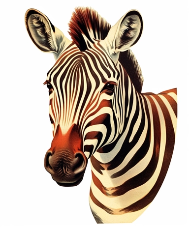 Vintage 1920 Front View Portrait of Zebra Head looking at the camera Illustration , Chromolithograph, Die Cut, 1920s Illustration, Vintage, Chromolithograph, Colorful, Antique, Ephemera, Clipart, 8k, Isolated on white