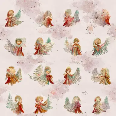 chistmas angels pattern, gradient background in watercolor clipart style