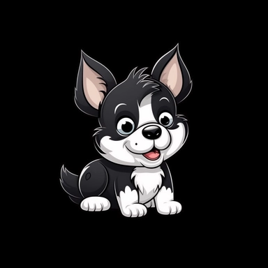 cute cartoon huskie dog clipart, black background,--no cut off edges
