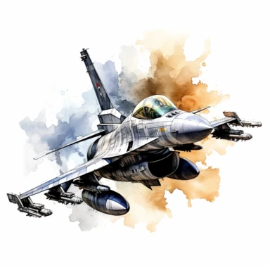 watercolor highly detaild f16 fighter jet clipart