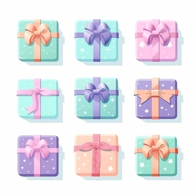 Set of gift box clipart, gift clipart, pastel color, minimal, white background for remover