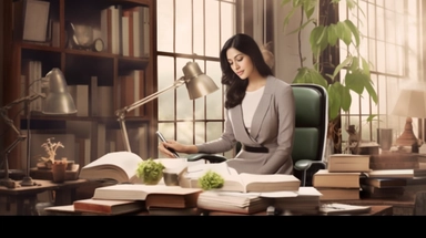latina lawyer woman in her studio, ultrarealistic, photorealistic, vintage colors, 32k, bokeh, spring, chart design, modernismo, transitional interior design, elegant outfit, sublimation, clipart
