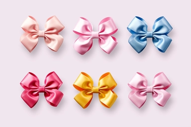 6 cute big individual holiday packaging bows for giftbox isolated on a plain solid background, clipart
