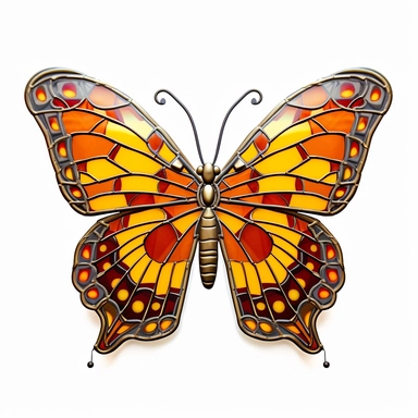 A beautifully crafted stained glass butterfly clipart, dominated by warm, sunny yellows, intricately detailed in a hyper-realistic style white background