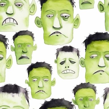 Seamless, Watercolor, Halloween Frankenstein 1 clipart, white background,