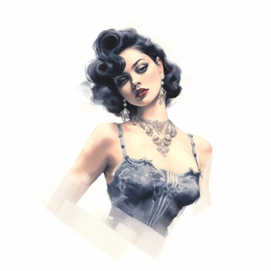 beautiful stunning pretty vintage burlesque girl, elegant corsets and jewles, burlesque stuff,paint art style, clipart, white background, superrealistic, one of a kind