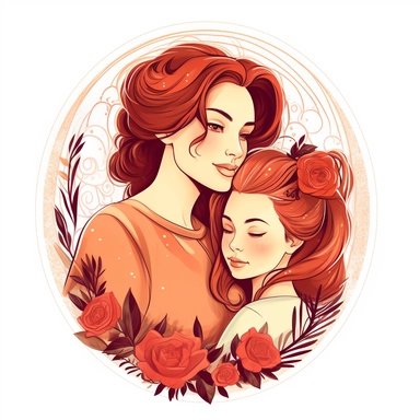 cameo clipart, mom and teen daughter, white background