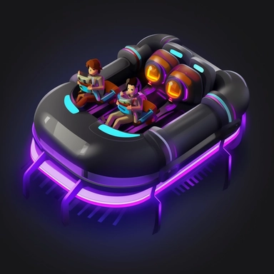 futuristic small family hovercraft concept, isometric perspective, game sprite, sci-fi, fun, creative, cartoon, clipart, hyper-detailed, black background,