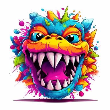 monster sharp teeth neon colors happy kid kawai zobie clipart white background
