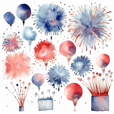 4th of July, watercolor clip art AR 3:2