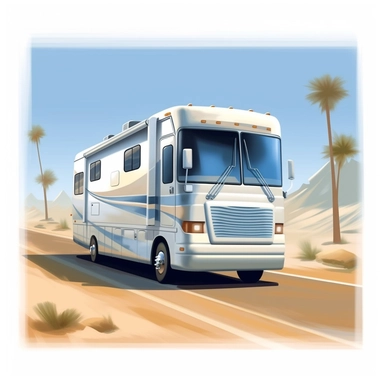 illustration large modern class a rv driving highway clipart white background and white border