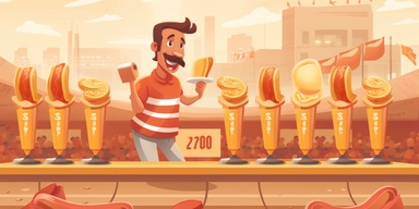 newspaper article about how a man won the hot dog speed eating championship, clipart collection, casual game design, vector illustration, pseudo 3d, cartoon style