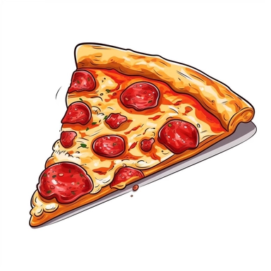 a slice of pepperoni pizza, cartoon, detailed, clip art, white background