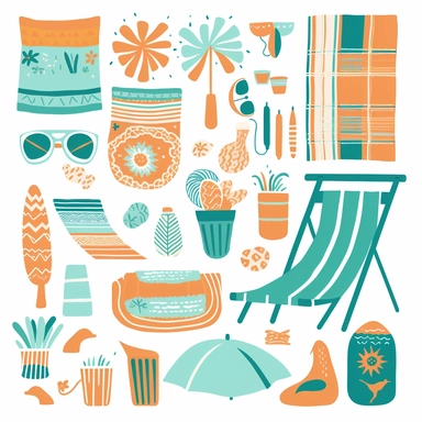 boho beach towel clipart simple lines contour no background