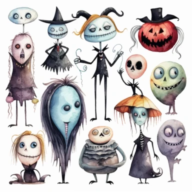 watercolor nightmare before christmas characters clipart