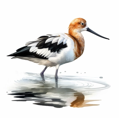 beautiful, bright colors, American avocet, watercolor, cinematic, dramatic, realistic, very detailed, white background, clipart, medium image size