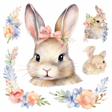 digital crafting,clipart image,clipart pack,watercolor painting,digital planner,clipart bundle,commercial use,bunny clipart,rabbit clipart,wall art,easter clipart,easter bunny,flower crown