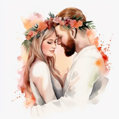 realistic just married couple watercolor clipart single design, 8k