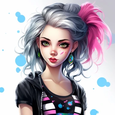 beautiful stunning pretty young woman monster high characters doll style, paint art style, clipart, white background, superrealistic, one of a kind