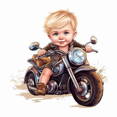 clipart of cute baby in a harley davidson multicolor white background