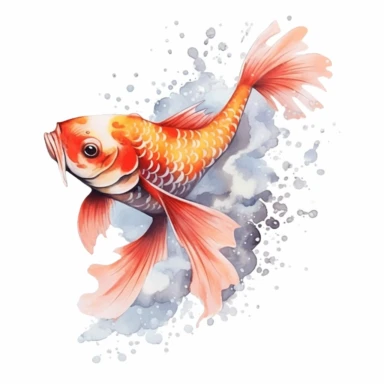 Koi Clipart, Watercolor Cartoon, hyper realistic, intricate detail, illustration style, high resolution, on the white background