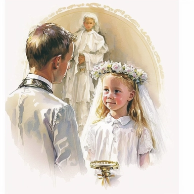 First Communion, watercolor by Thomas W.Schalle, clipart, white background