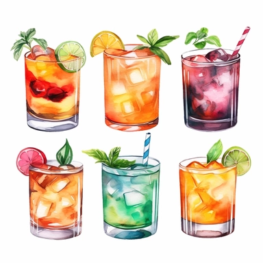 Cocktail Graphics set,water color,vector,Alcohol Drinks Clipart