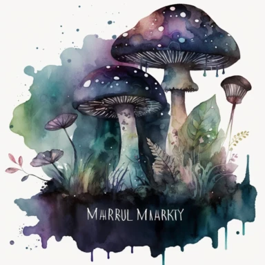 watercolor magic mushroom clipart, dark fantasy, fairy