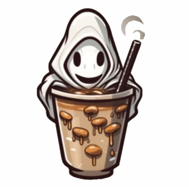 Scream's iconic scary-looking black siluated white masked killer while holding knife figured with latte, cute clipart design vector