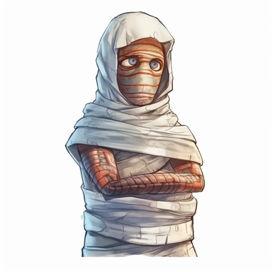watercolor style, Mummy: A wrapped-up figure representing an ancient Egyptian mummy, depicted with bandages and glowing eyes. clipart, isolated on white background, 4K