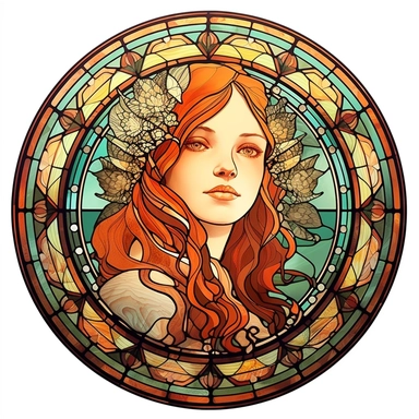 Vintage Cute Beautiful Round Stained Glass girl Sublimation Clipart, Cartoon, hyper realistic, intricate detail, illustration style, high solution, on the white background