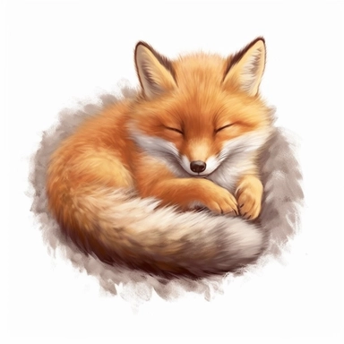 clipart, pastel, baby Fox Sleeping: Illustrate a cute and peaceful scene of a fox curled up and taking a nap., clear outline, on a white background, Magali Villeneuve