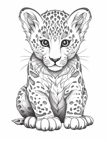 cute cartoon clipart leopard in the style of Pierre-Auguste Renior black and white coloring book, black and white smooth thick lines, solid white background, no background