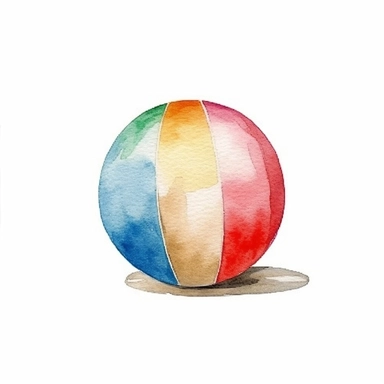 Watercolor clip art on white background, Beach ball, soft pastel, vintage, cinematic, dramatic, ultra realism,4k, very detailed, white background,