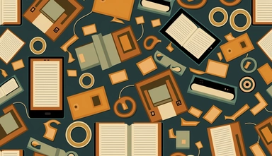 flat simple clipart pattern of books and cell phones, mc escher,