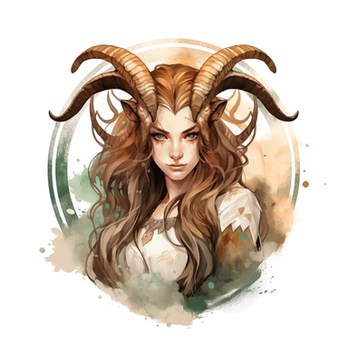 capricorn zodiac sign, earth colors, goddess women, realistic watercolor style art, clipart, zodiac sign, epic, mystic, white background, detailed, 8k