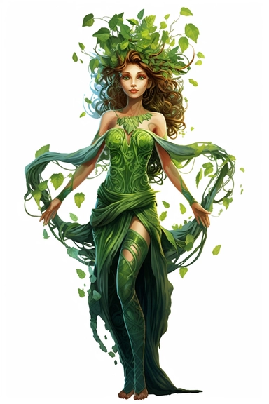 dryad goddess cartoon beautiful 4k on white background clipart