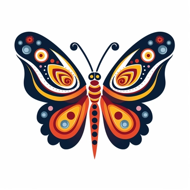 very simple yet funky clipart comic flat image of a 60s style butterfly a white background