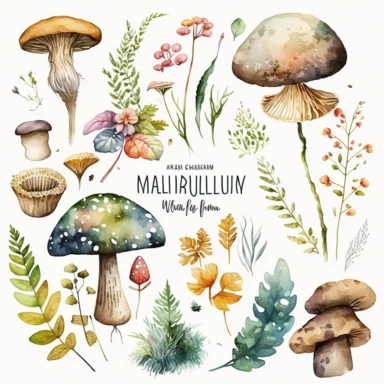 watercolor wild mushroom clipart