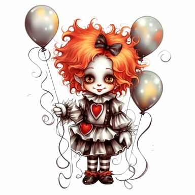 halloween cute clown clipart, in the style of tim burton, background is only white