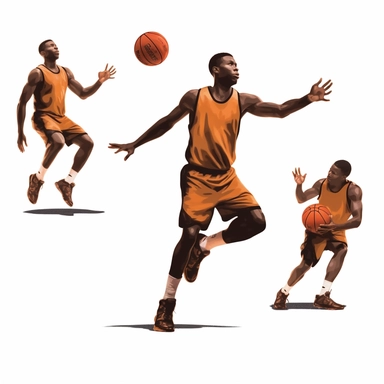 Clipart basketball player with a ball in different poses. On a white background without shadows.