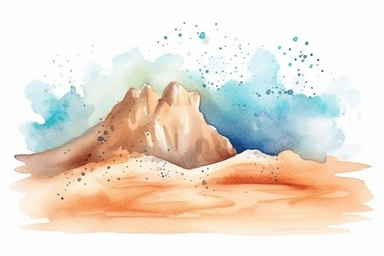 watercolor clipart, sand on a beach, contour, isolated white background, low color saturation,