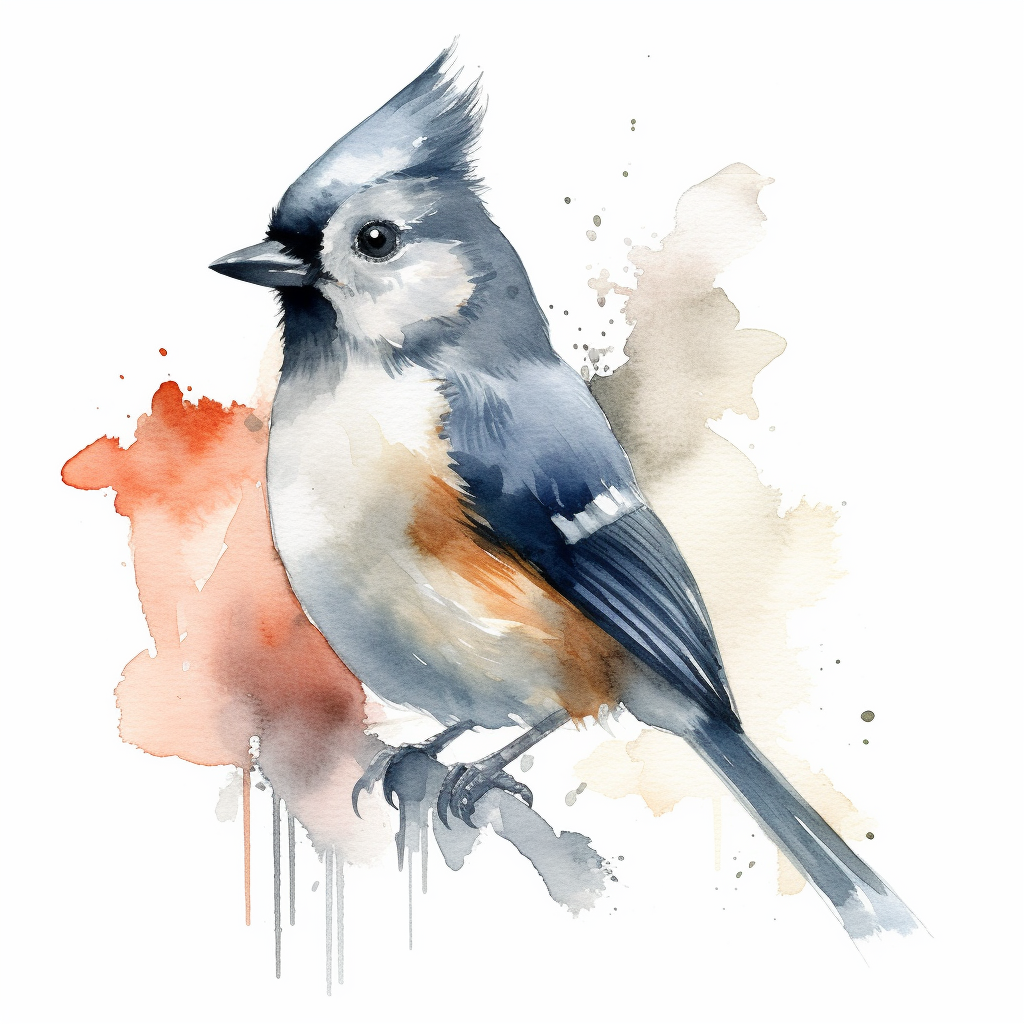 Titmouse, profile view, watercolor, clipart, white background no watermarks