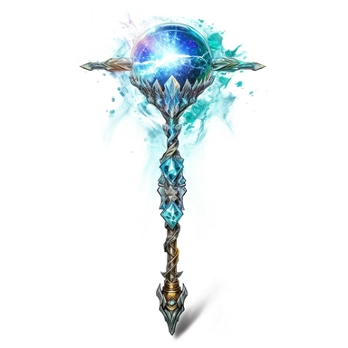Design a captivating clipart image of a legendary staff against a pristine white background. The staff should have a radiant crystal orb crowning it, adorned with ancient runes and symbols. Let the staff emit a soft, pulsating glow to represent the wielder's magical prowess.