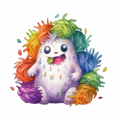 A super-cute monster, knitted painting texture, Perfect for nursery art and children's book illustration style, simple, cute, full color, clipart, watercolor illustration, single object, high definition 8k, white background for removing background