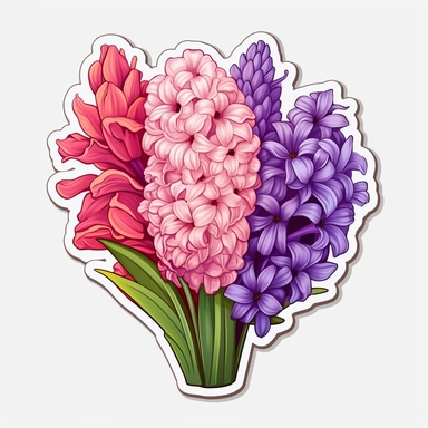 flower bouquet clipart sticker cartoon white border die cut flat design hyacinth magenta