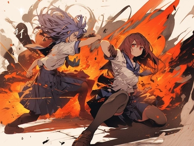 Ikki Tousen Sonsaku Hakufu Japanese manga series, paint art style, clipart, school background, superrealistic, one of a kind. battle other, The artwork features a dynamic, action - packed composition, with swirling energy blasts and dynamic poses adding to the sense of motion and excitement. The lighting is dramatic and moody, with deep blues and purples creating a sense of tension and danger. The overall mood is one of fierce determination, as Frieza battles to overcome his opponents.