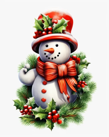 create a high quality clipart of a Christmas snowman on the white background. The image needs to be high resolution