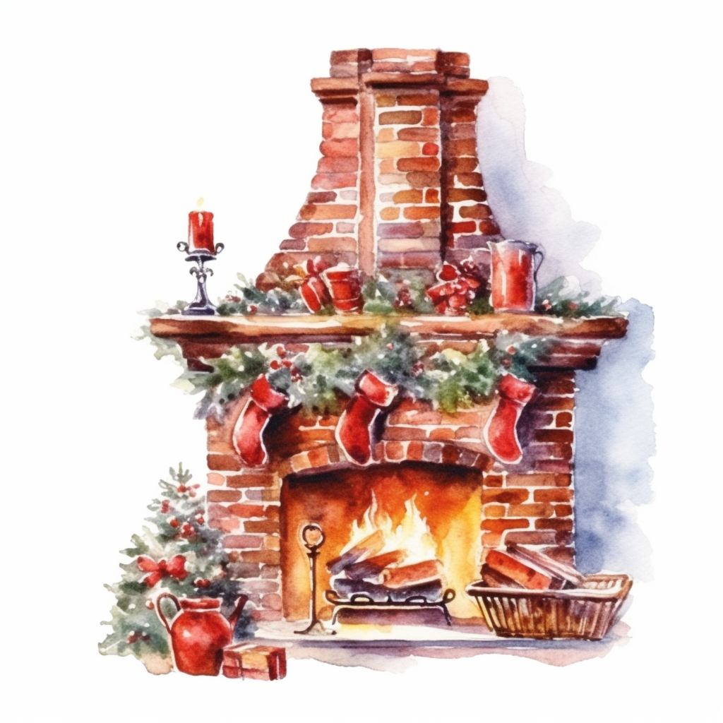 christmas fireplace clipart